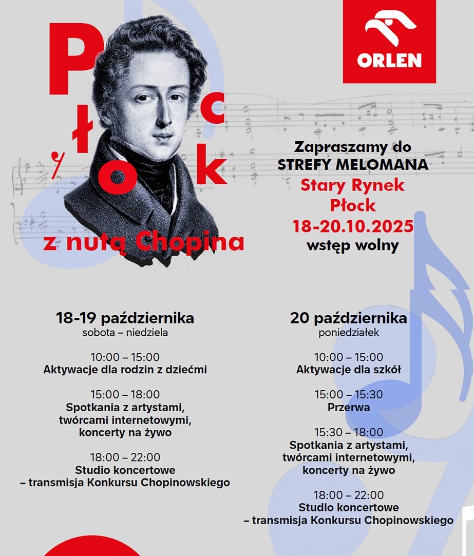 Prawdziwa uczta dla melomanów, i nie tylko. Koncerty, atrakcje dla rodzin oraz spotkania z artystami. Orlen zaprasza na Stary Rynek w Płocku