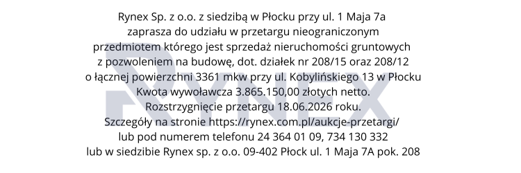 Dwie nieruchomości w Płocku do sprzedania. Rynex zaprasza chętnych do udziału w przetargu! [OGŁOSZENIE]
