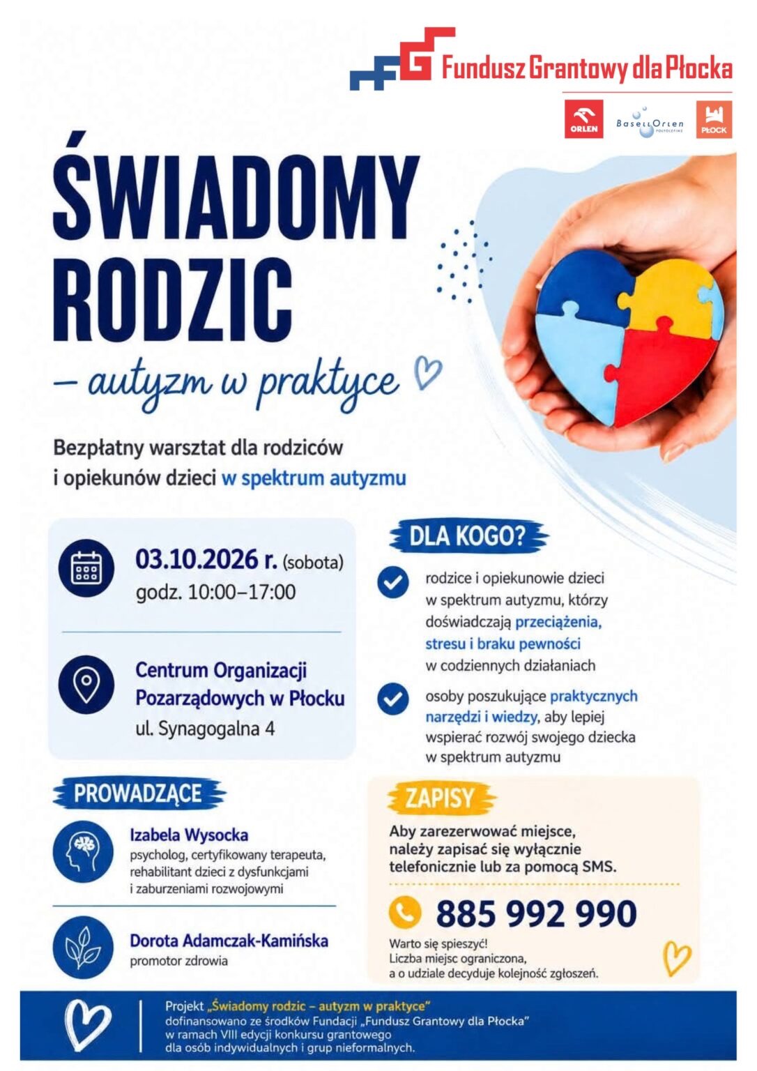 „Świadomy rodzic – autyzm w praktyce”. W Płocku odbędą się darmowe warsztaty